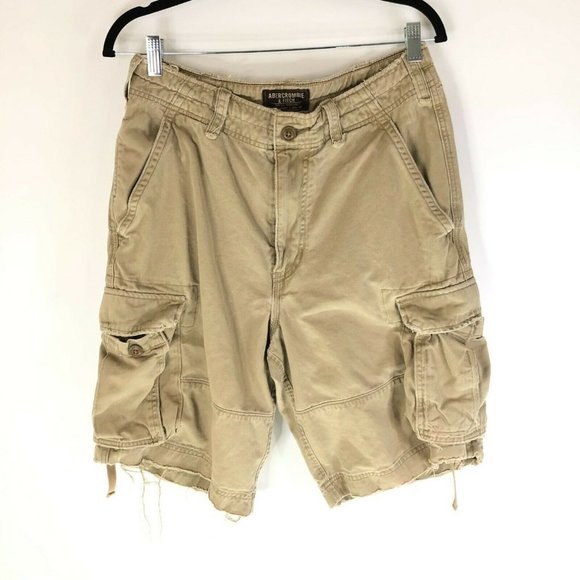 Abercrombie & Fitch Mens Cargo Shorts Distressed Khaki Beige Size 30 - Picture 1 of 9